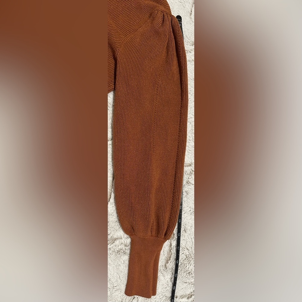 Philosophy Brown Ribbed Puff Shoulder Crew Neck Sweater - Picture 5 of 9